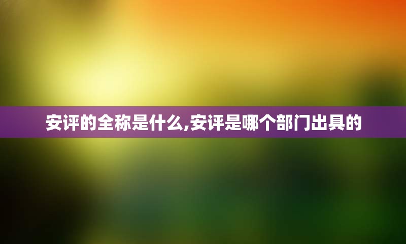 安评的全称是什么,安评是哪个部门出具的