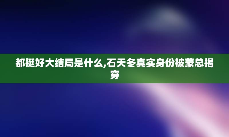 都挺好大结局是什么,石天冬真实身份被蒙总揭穿