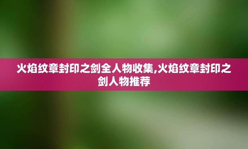 火焰纹章封印之剑全人物收集,火焰纹章封印之剑人物推荐