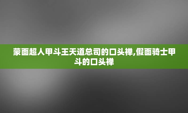 蒙面超人甲斗王天道总司的口头禅,假面骑士甲斗的口头禅