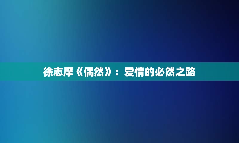 徐志摩《偶然》：爱情的必然之路